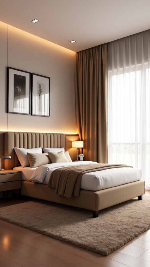 Beige King Size Bed 180cm*200cm